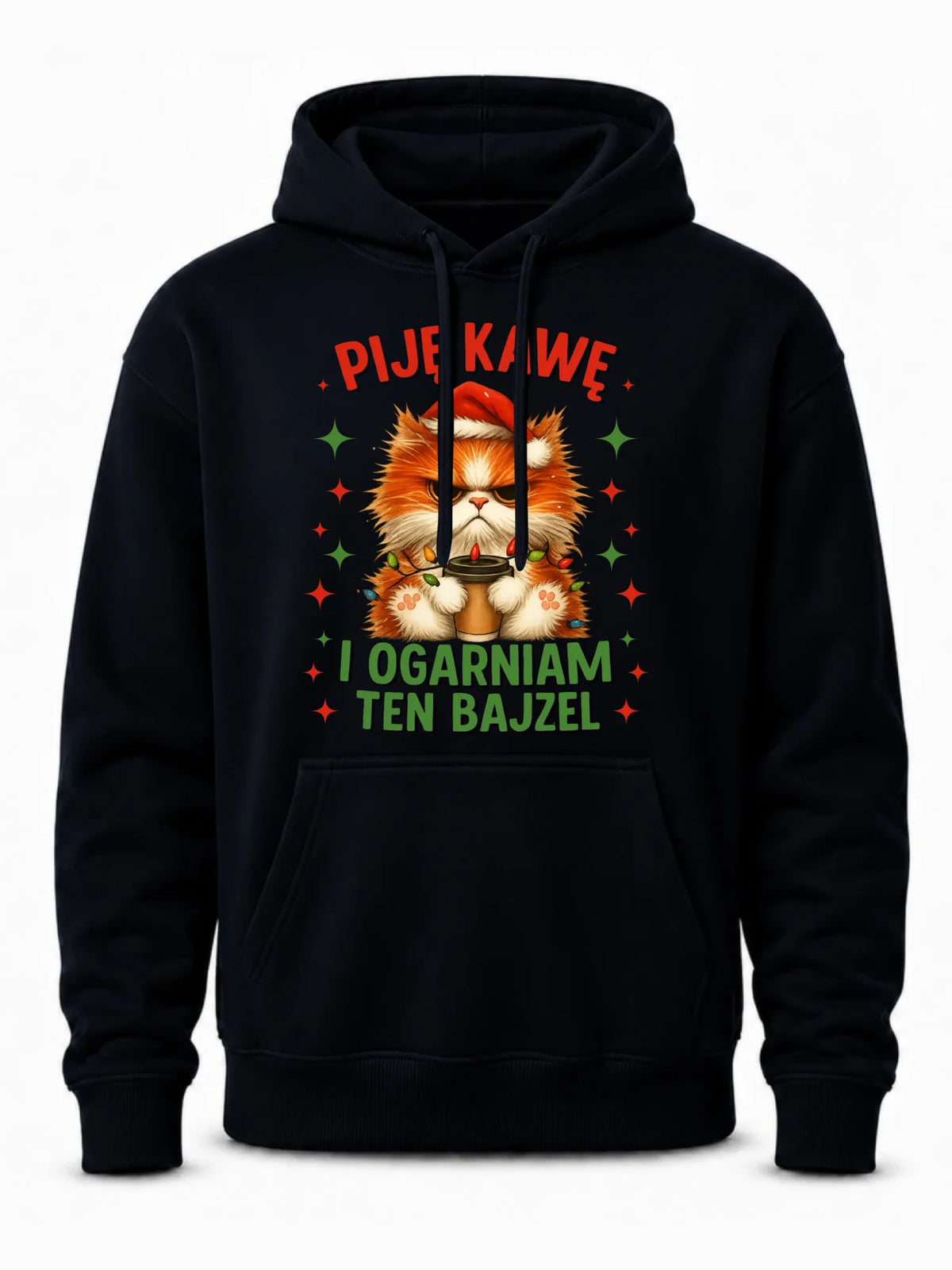 Bluza męska z kapturem świąteczna - Kot Piję kawę i ogarniam ten bajzel BN39