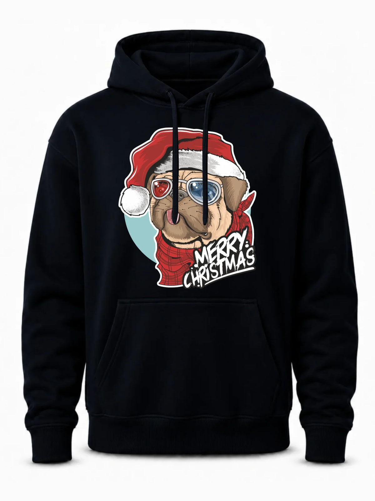 Bluza męska z kapturem świąteczna - Mops Merry Christmas BN62