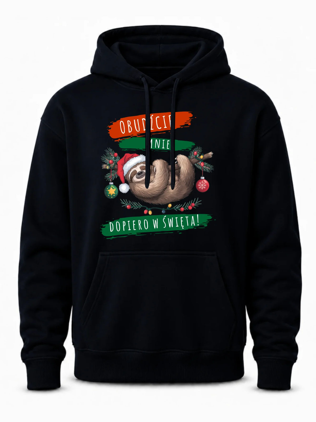 Bluza męska z kapturem świąteczna - Leniwiec - Obudźcie mnie dopiero w święta BN02