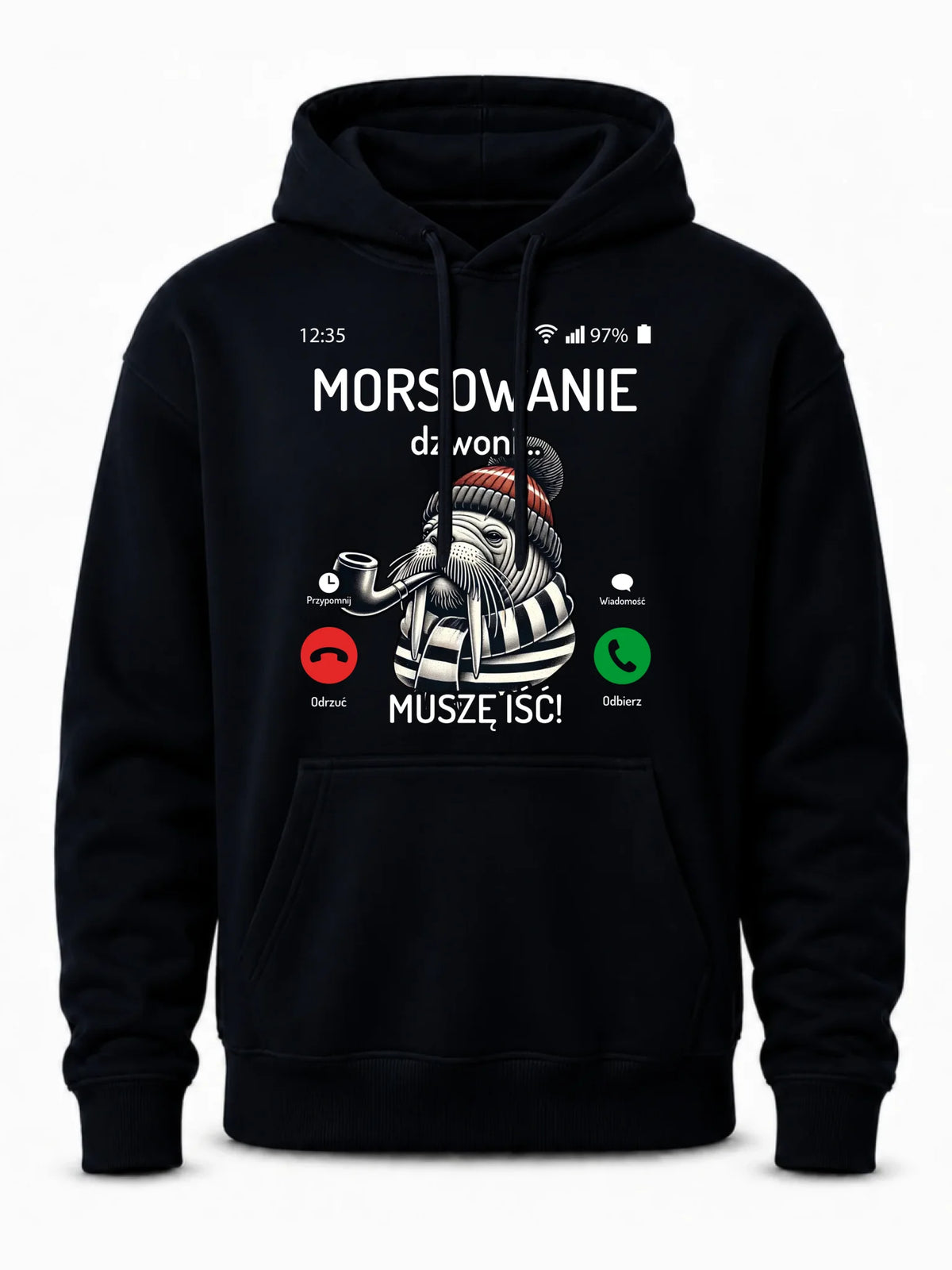 Bluza męska z kapturem - prezent dla morsa - Morsowanie dzwoni muszę iść - Mors HM19