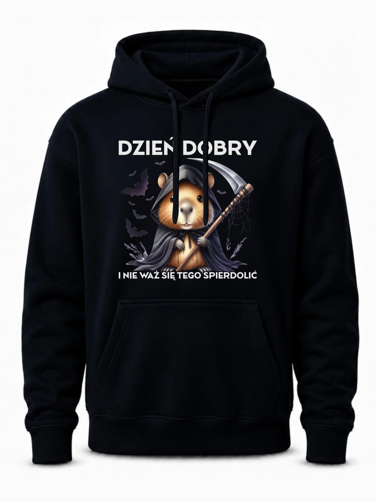 Bluza męska z kapturem na halloween - Kapibara Żniwiarz - Dzień dobry - bez cenzury HL20