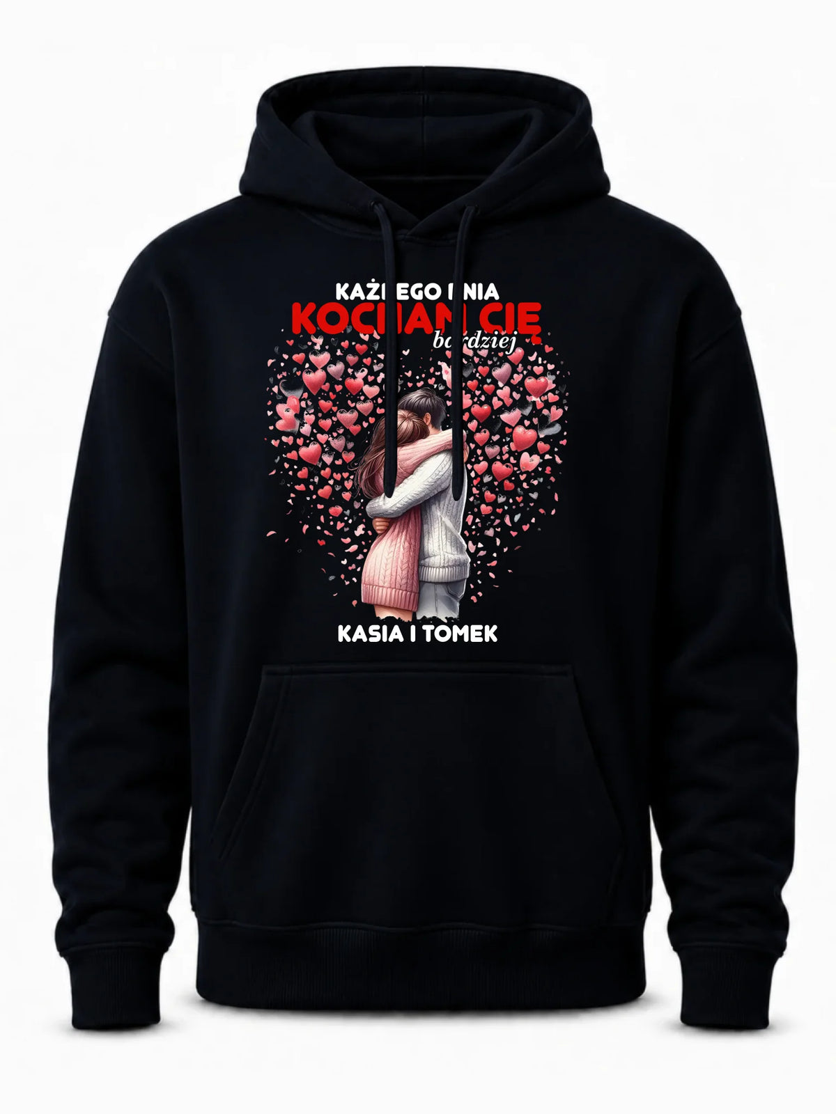 Bluza męska z kapturem dla par - Każdego dnia kocham Cię bardziej - personalizowana W09