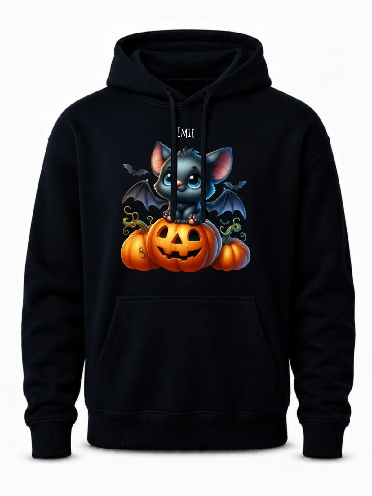 Bluza męska z kapturem halloweenowa - Słodki nietoperz z dynią - personalizowana HL09