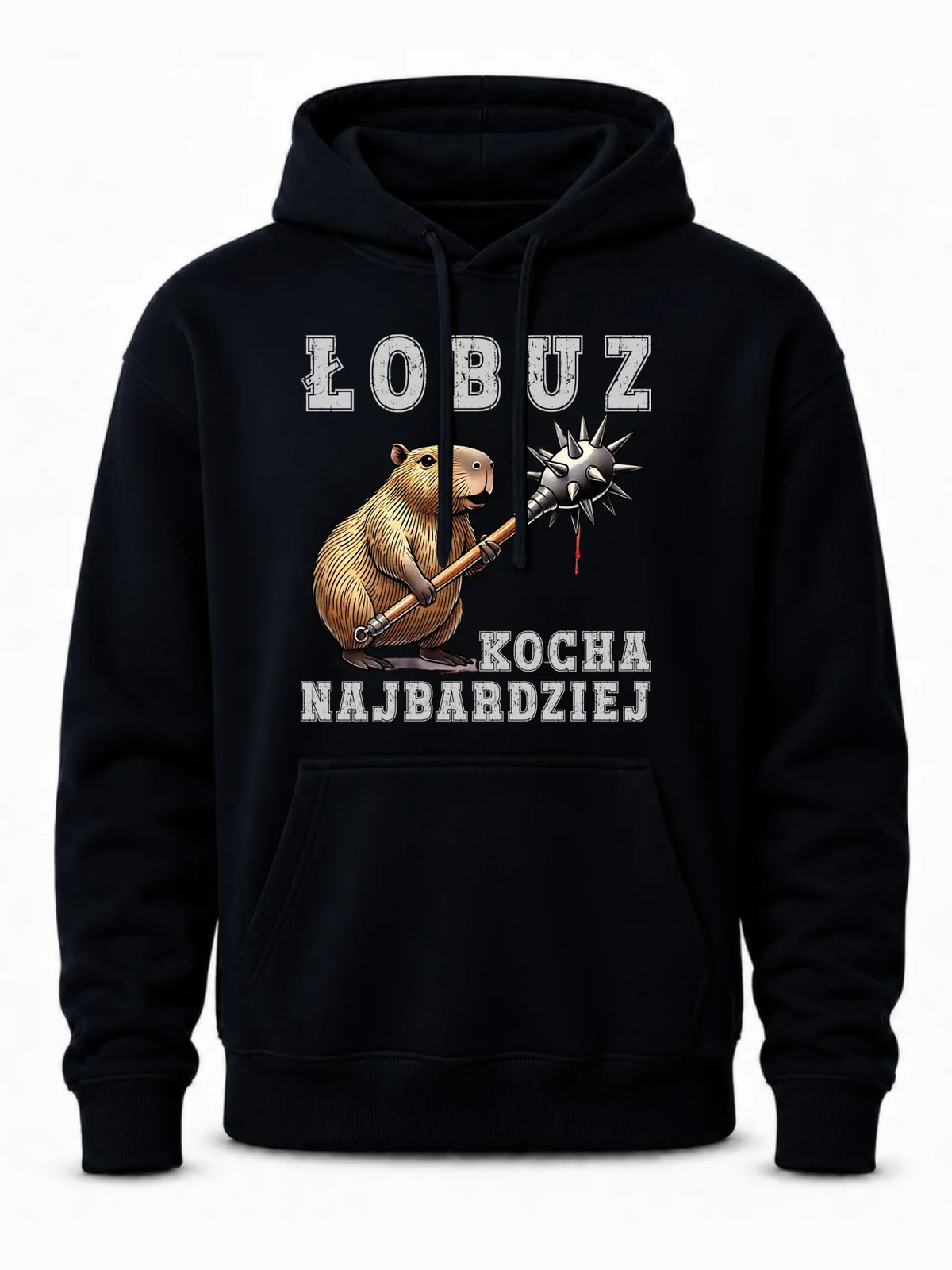 Bluza męska z kapturem - prezent dla chłopaka - Łobuz kapibara z maczugą DCH17