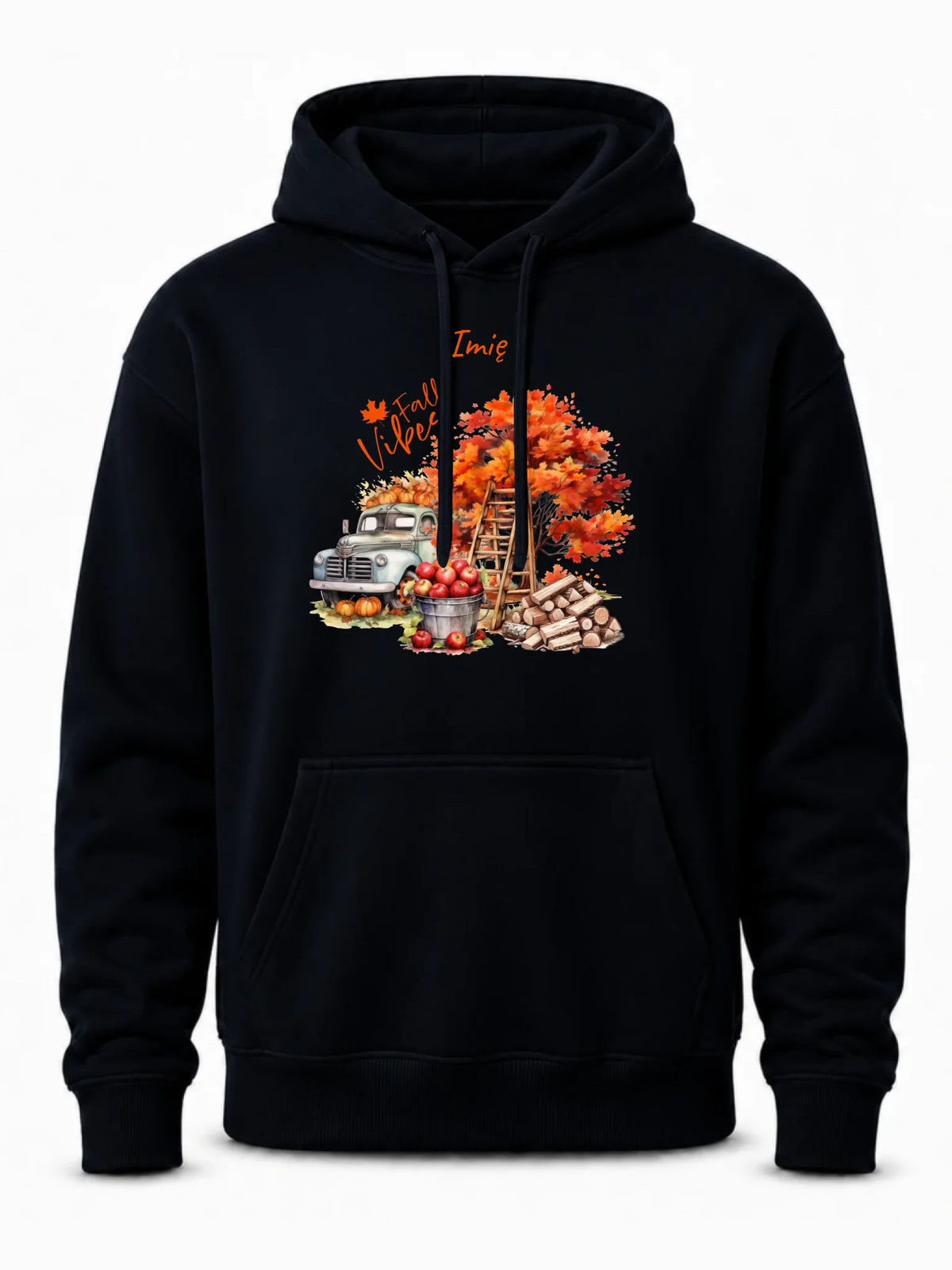 Bluza męska z kapturem jesienna – Vintage auto dynie i jabłka – personalizowana JS07