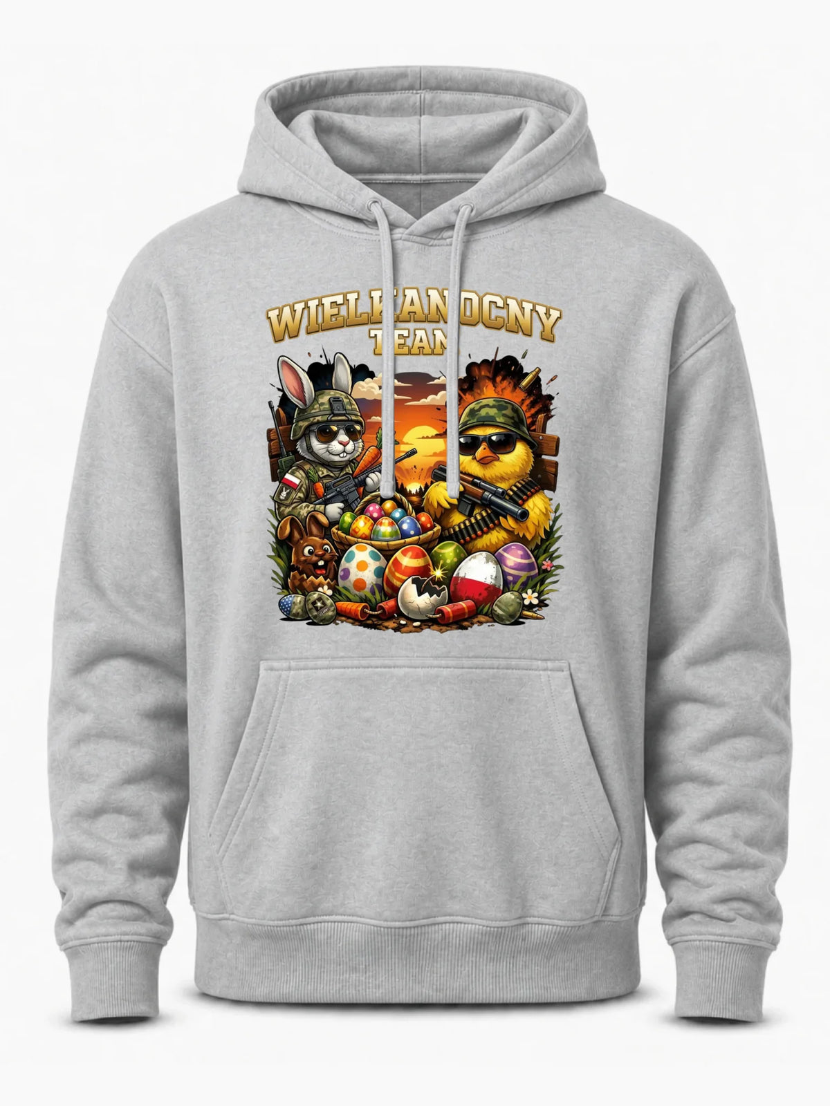 Bluza męska z kapturem na Wielkanoc - Kurczak i zając armia Wielkanocny Team WN37