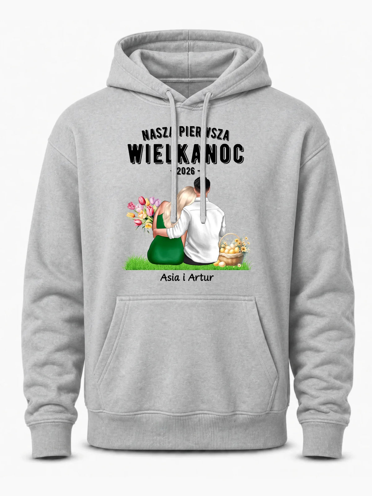 Bluza męska z kapturem wielkanocna dla par - Nasza pierwsza Wielkanoc - personalizowana WN16