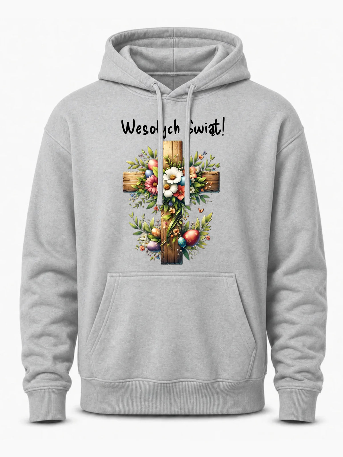 Bluza męska z kapturem na Wielkanoc - Krzyż z kwiatami Wesołych Świąt WN02