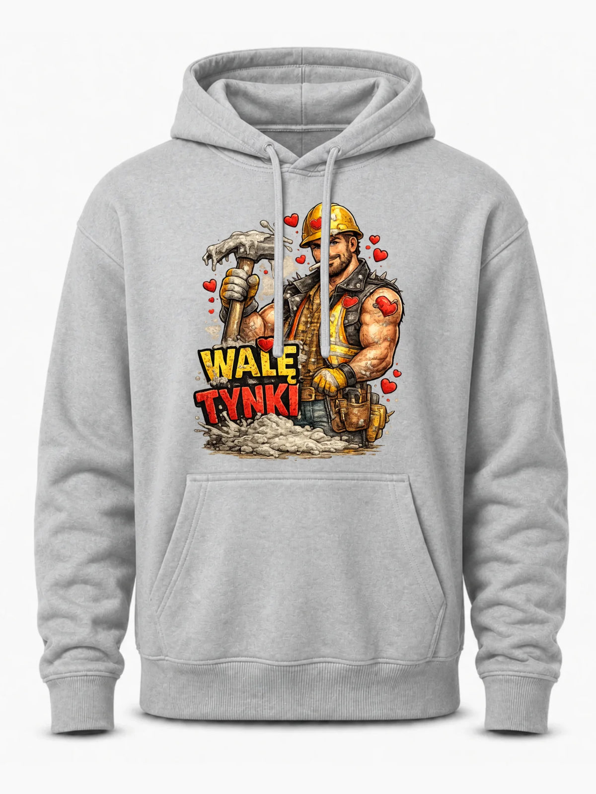 Bluza męska z kapturem na Walentynki - Budowlaniec Walę tynki W64