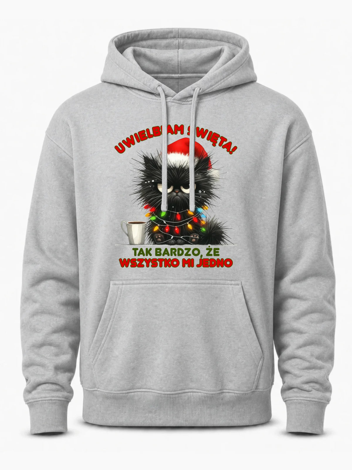 Bluza męska z kapturem świąteczna - Kot Maruda Wszystko mi jedno BN35