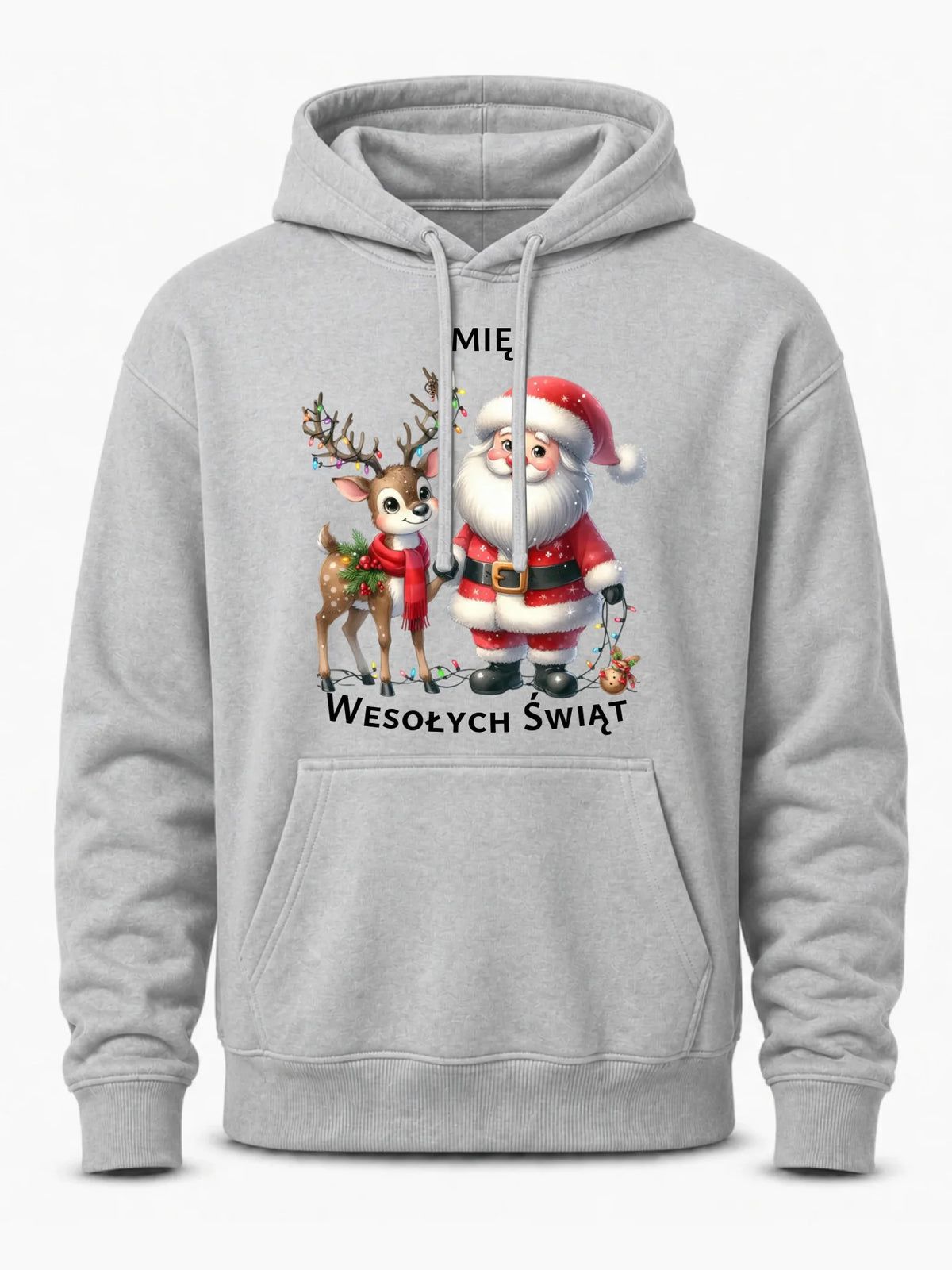 Bluza męska z kapturem świąteczna - Mikołaj z reniferem - personalizowana BN09
