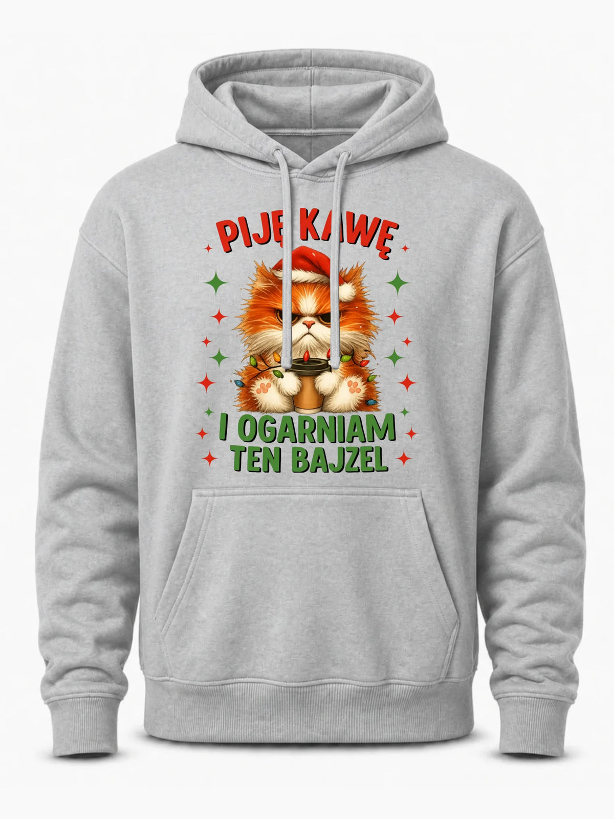 Bluza męska z kapturem świąteczna - Kot Piję kawę i ogarniam ten bajzel BN39