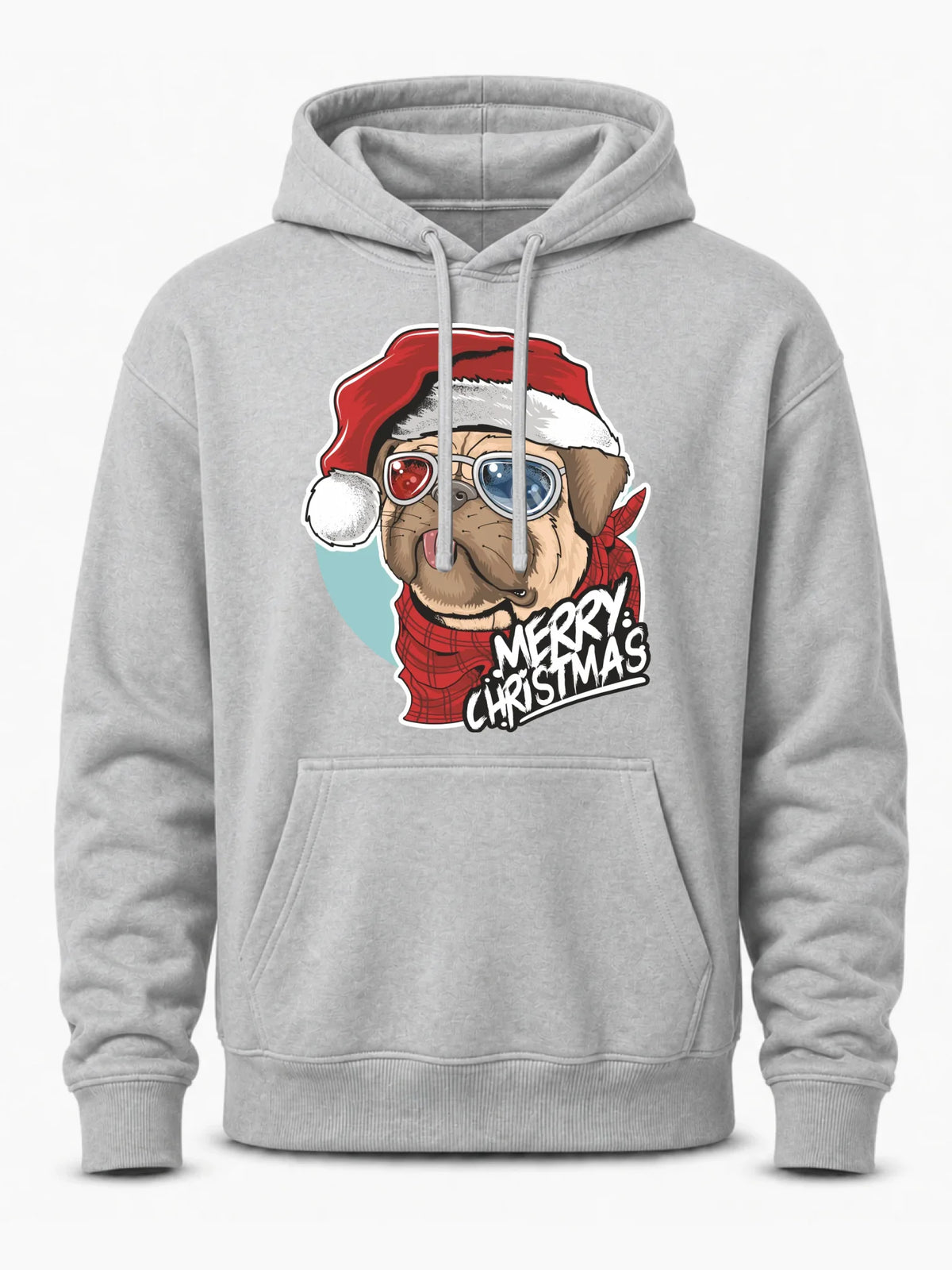 Bluza męska z kapturem świąteczna - Mops Merry Christmas BN62