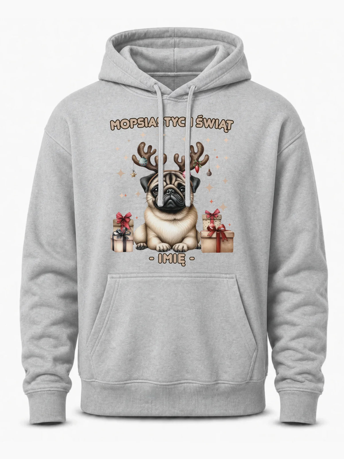 Bluza męska z kapturem świąteczna - Mops Mopsiastych świąt - personalizowana BN91