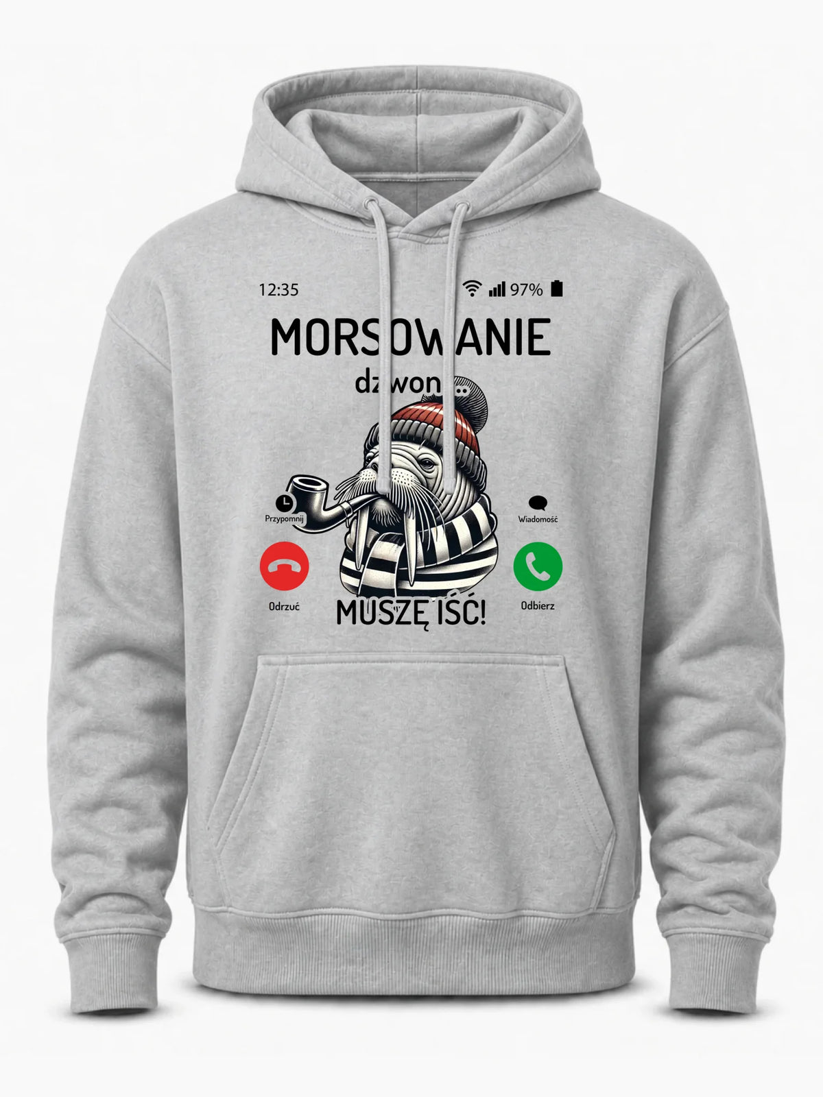 Bluza męska z kapturem - prezent dla morsa - Morsowanie dzwoni muszę iść - Mors HM19