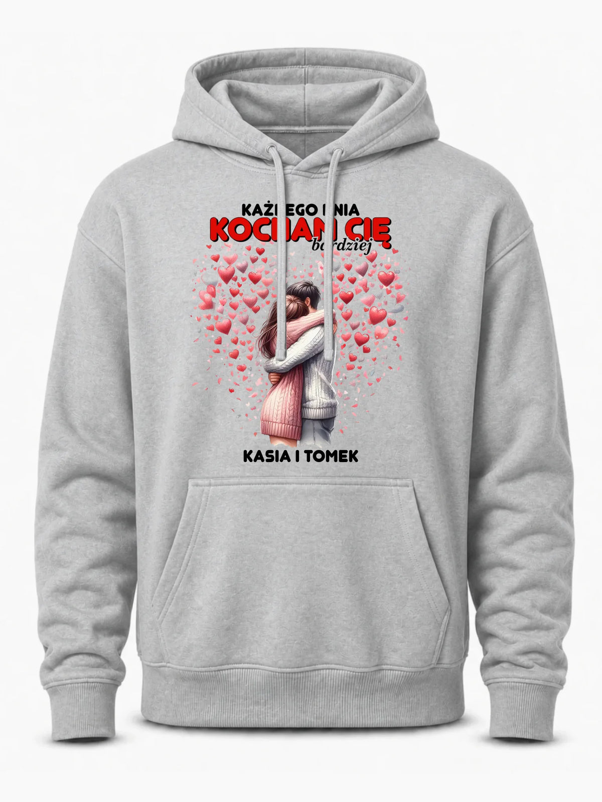 Bluza męska z kapturem dla par - Każdego dnia kocham Cię bardziej - personalizowana W09