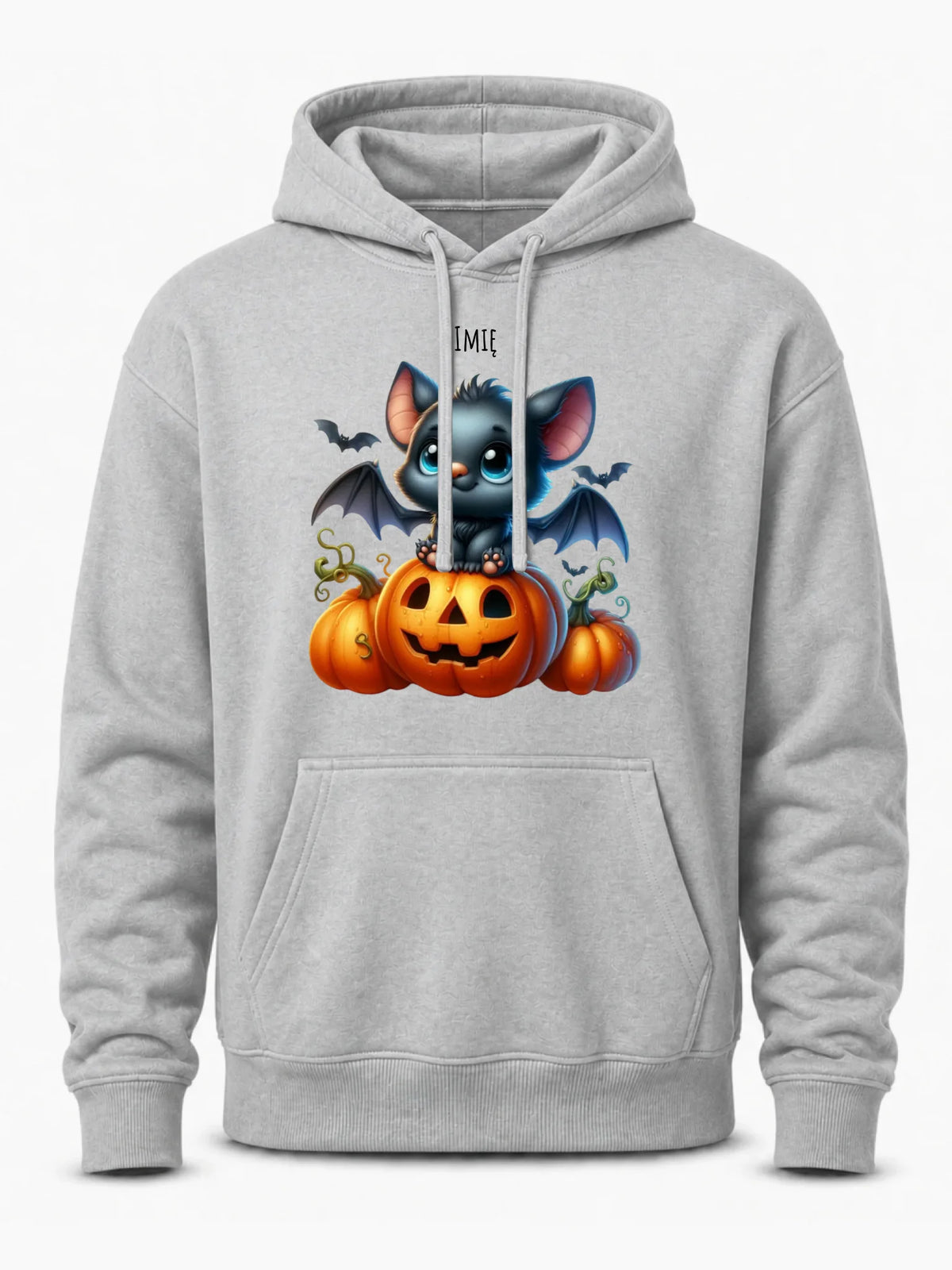 Bluza męska z kapturem halloweenowa - Słodki nietoperz z dynią - personalizowana HL09
