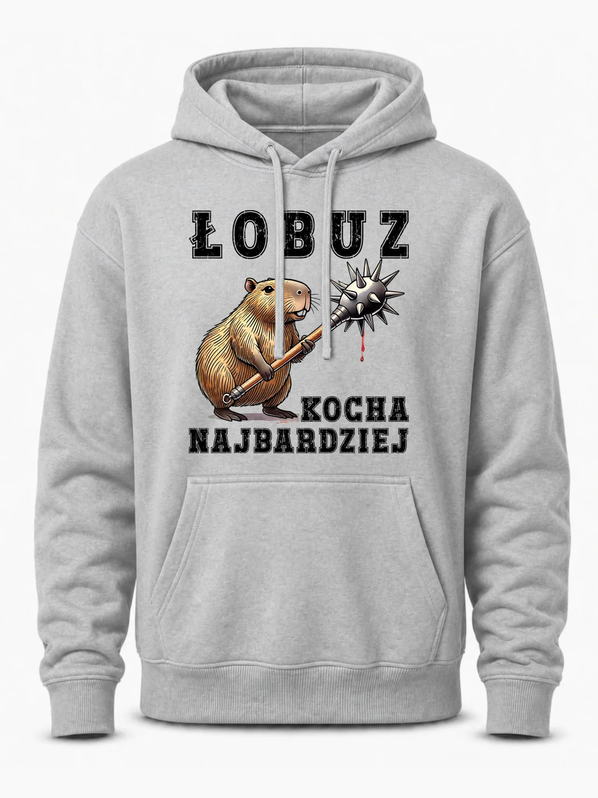 Bluza męska z kapturem - prezent dla chłopaka - Łobuz kapibara z maczugą DCH17