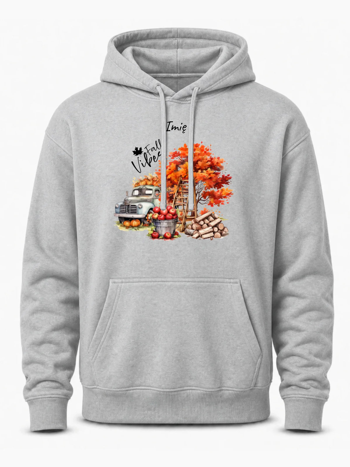 Bluza męska z kapturem jesienna – Vintage auto dynie i jabłka – personalizowana JS07