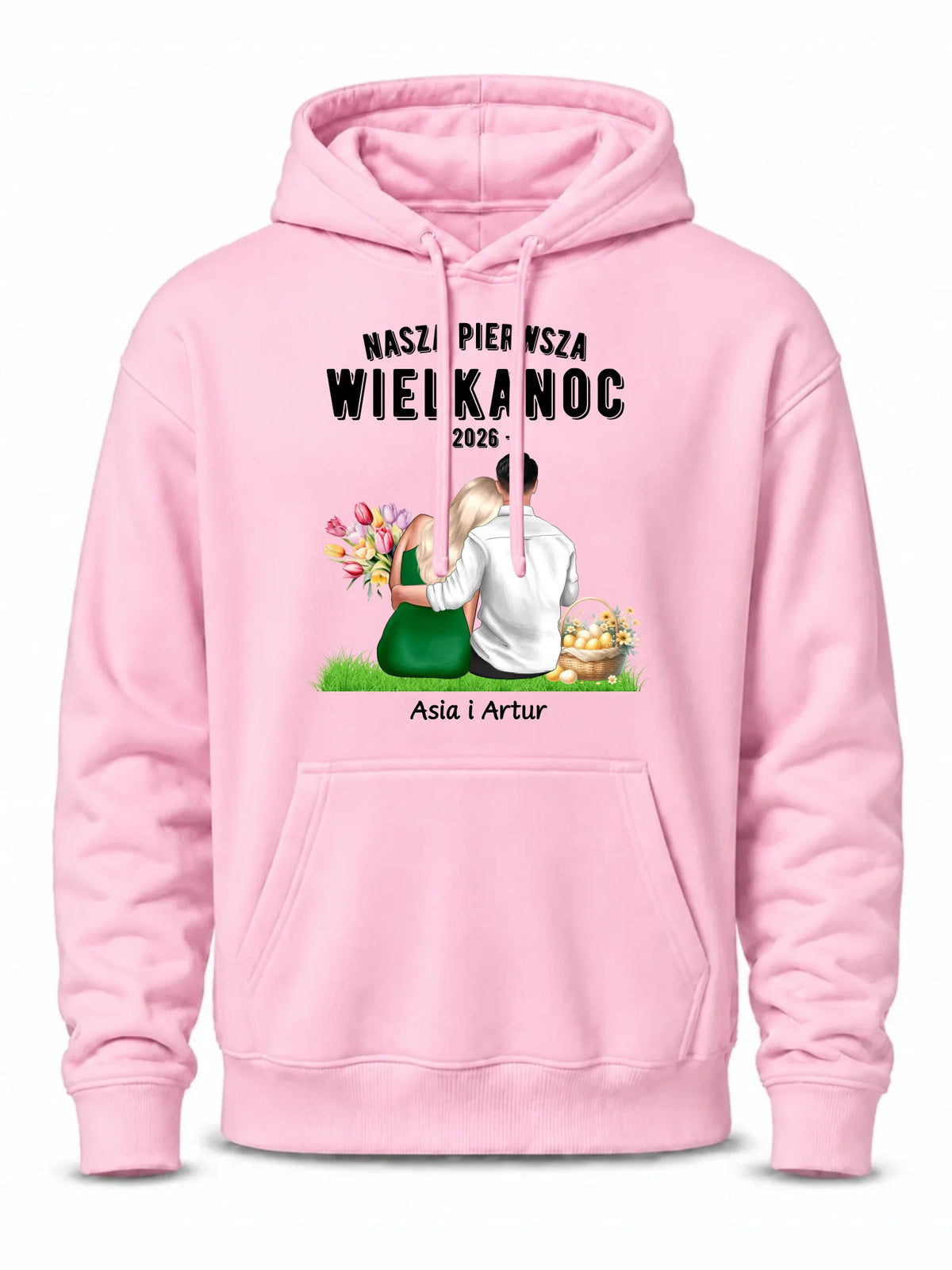 Bluza męska z kapturem wielkanocna dla par - Nasza pierwsza Wielkanoc - personalizowana WN16