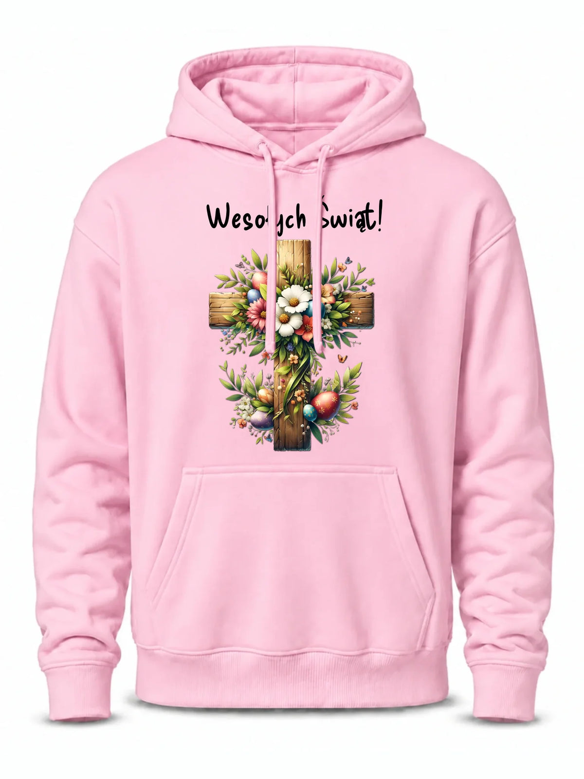 Bluza męska z kapturem na Wielkanoc - Krzyż z kwiatami Wesołych Świąt WN02