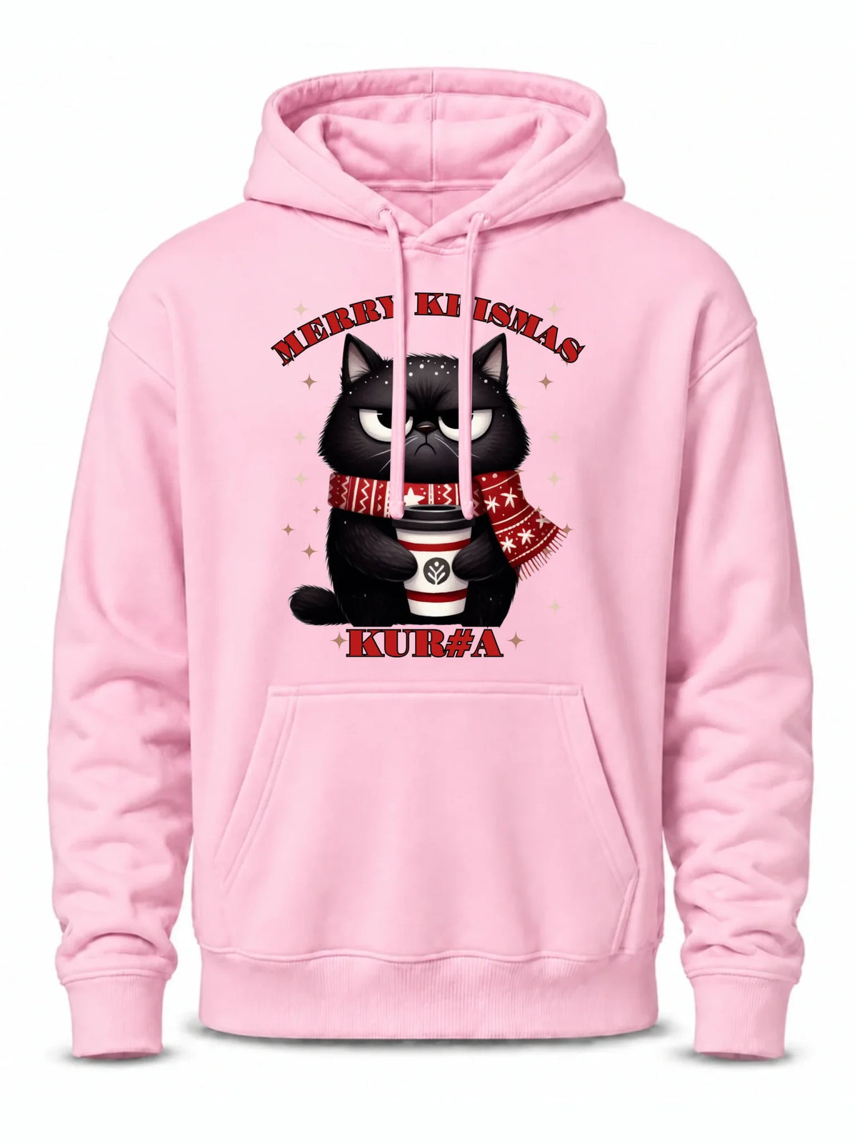 Bluza męska z kapturem świąteczna - Zburczany kot Merry Krismas kur#a - bez cenzury BN34