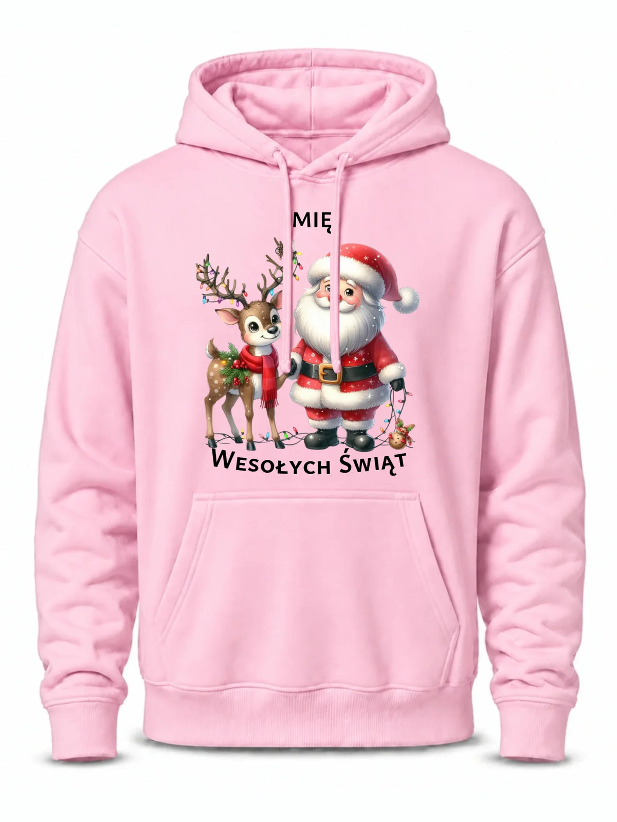 Bluza męska z kapturem świąteczna - Mikołaj z reniferem - personalizowana BN09