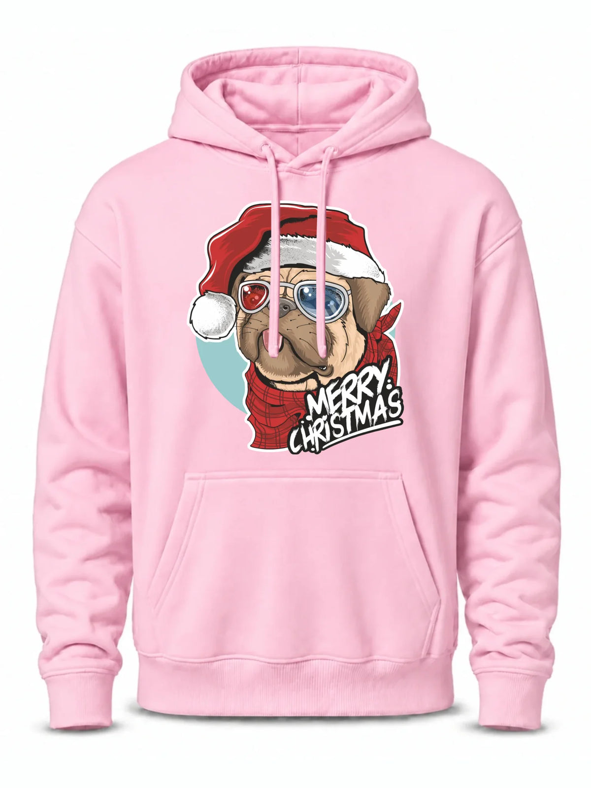 Bluza męska z kapturem świąteczna - Mops Merry Christmas BN62
