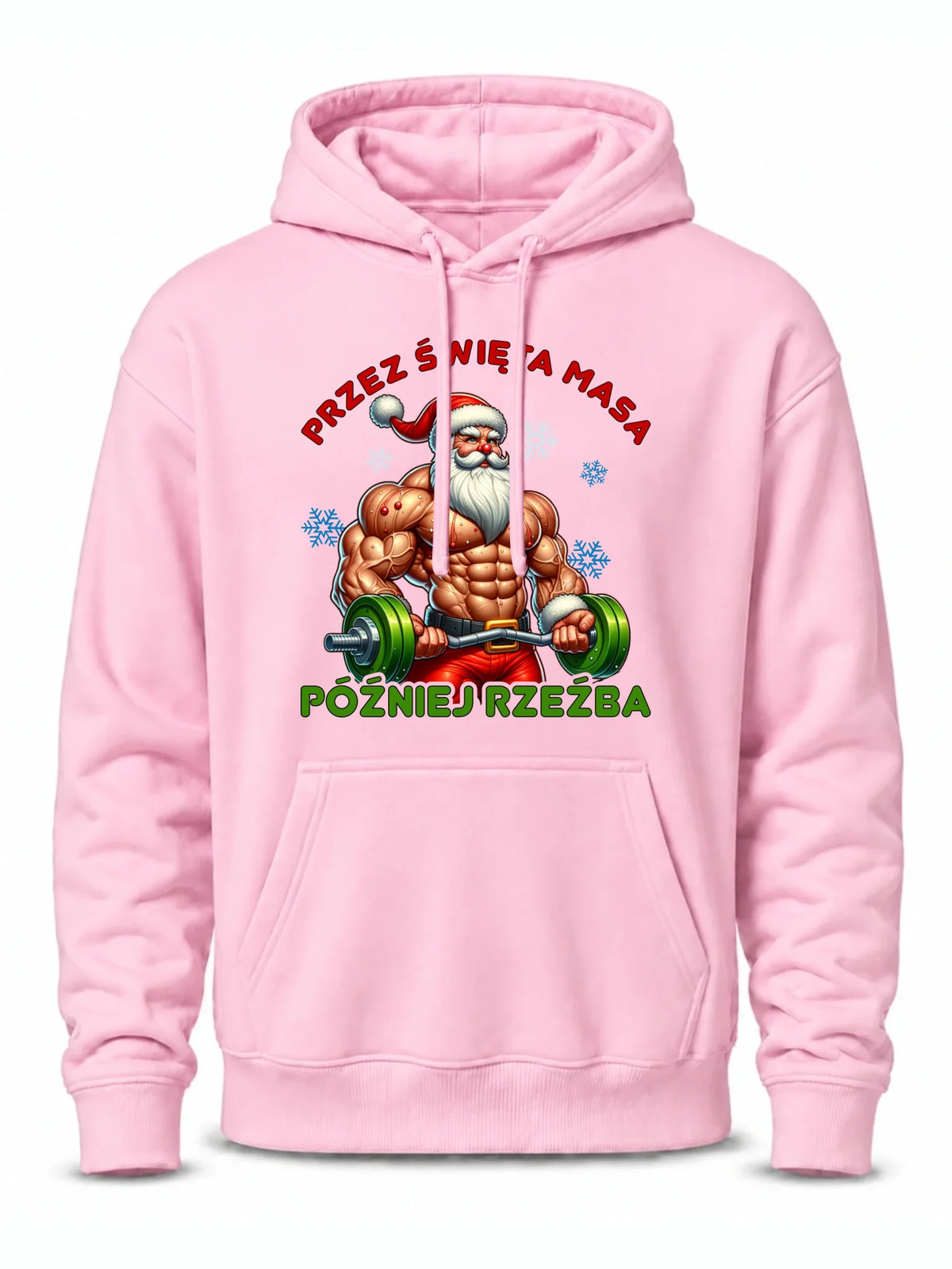 Bluza męska z kapturem świąteczna - Mikołaj na siłowni - Przez święta masa, później rzeźba BN139