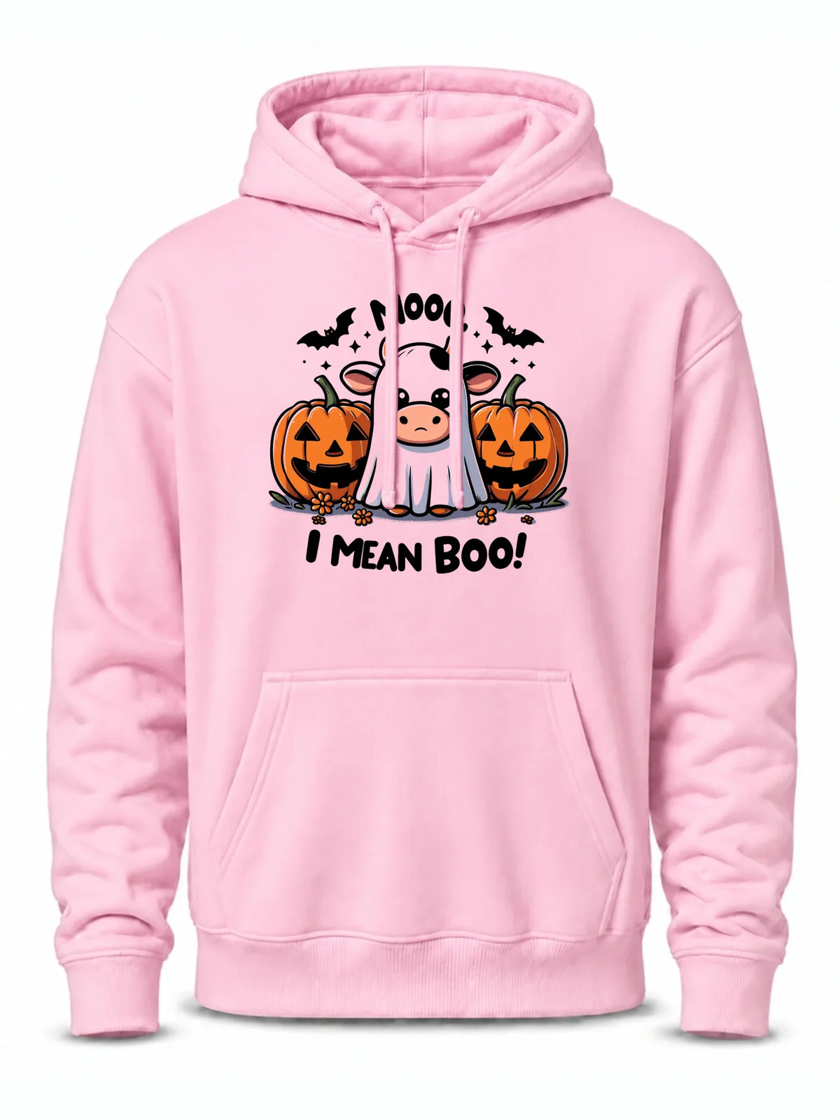 Bluza męska z kapturem na Halloween - Mooo I mean Boo! - z dynią i duchem HL14