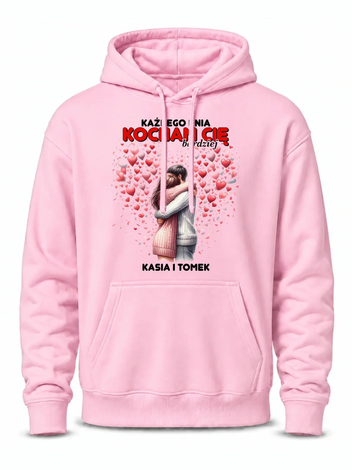 Bluza męska z kapturem dla par - Każdego dnia kocham Cię bardziej - personalizowana W09