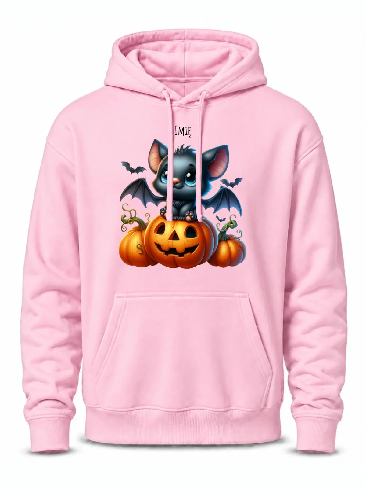 Bluza męska z kapturem halloweenowa - Słodki nietoperz z dynią - personalizowana HL09