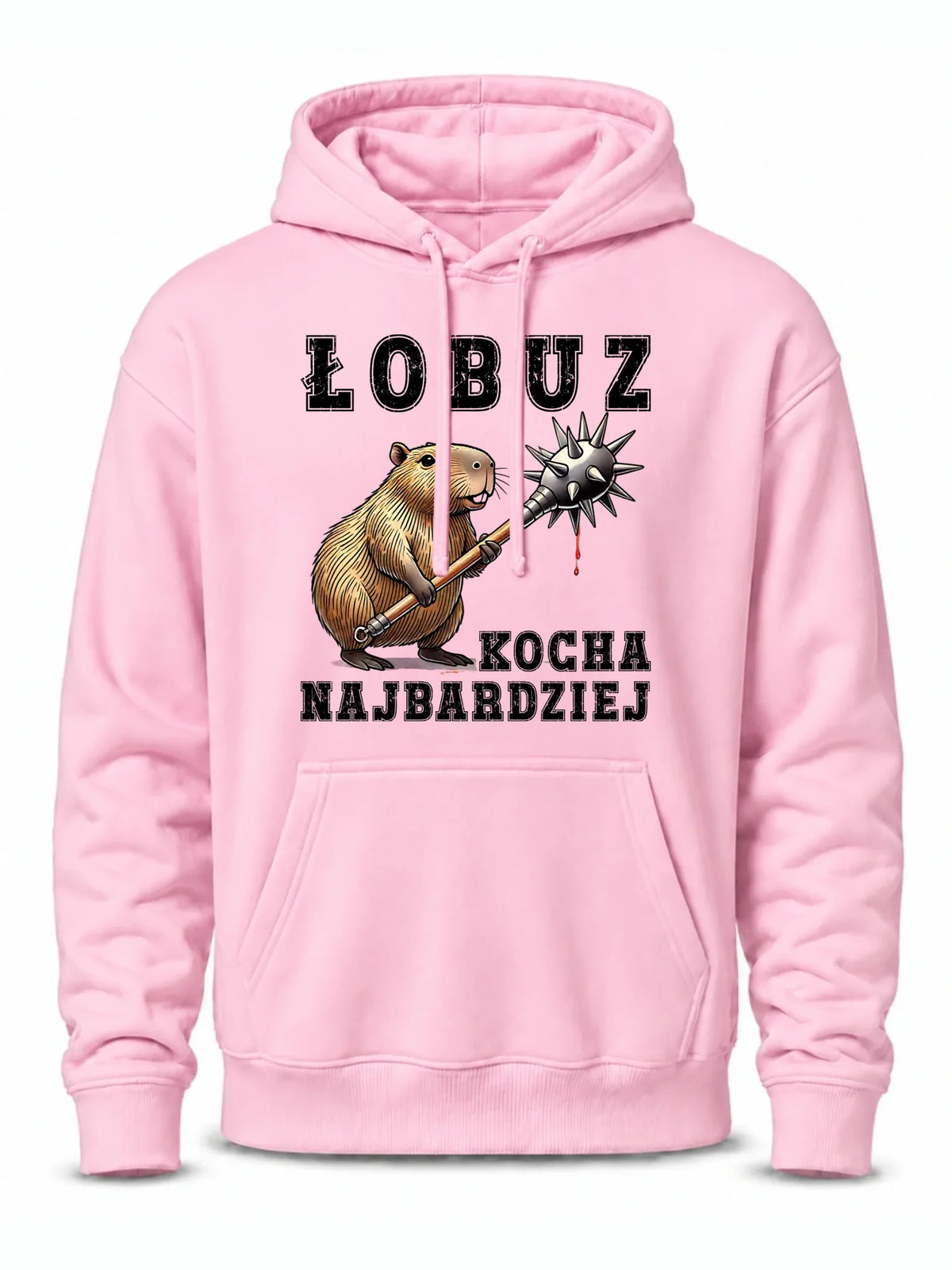 Bluza męska z kapturem - prezent dla chłopaka - Łobuz kapibara z maczugą DCH17