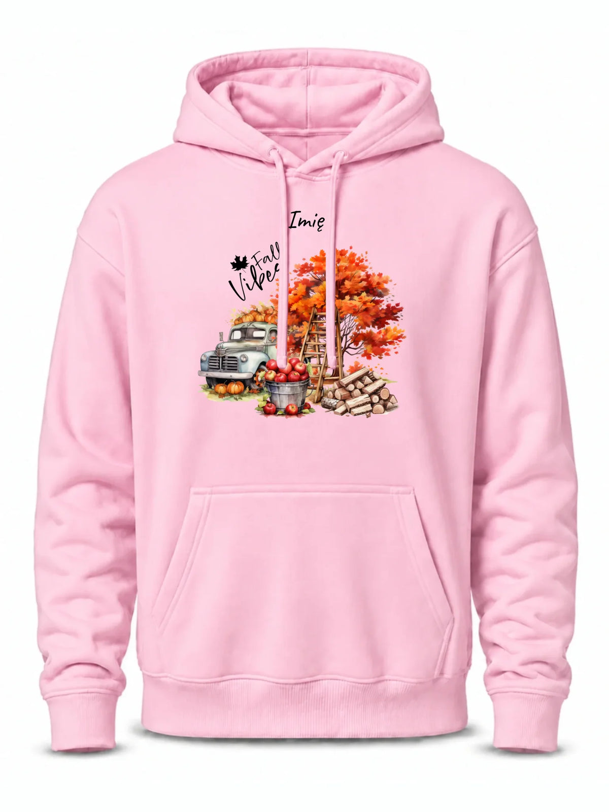Bluza męska z kapturem jesienna – Vintage auto dynie i jabłka – personalizowana JS07