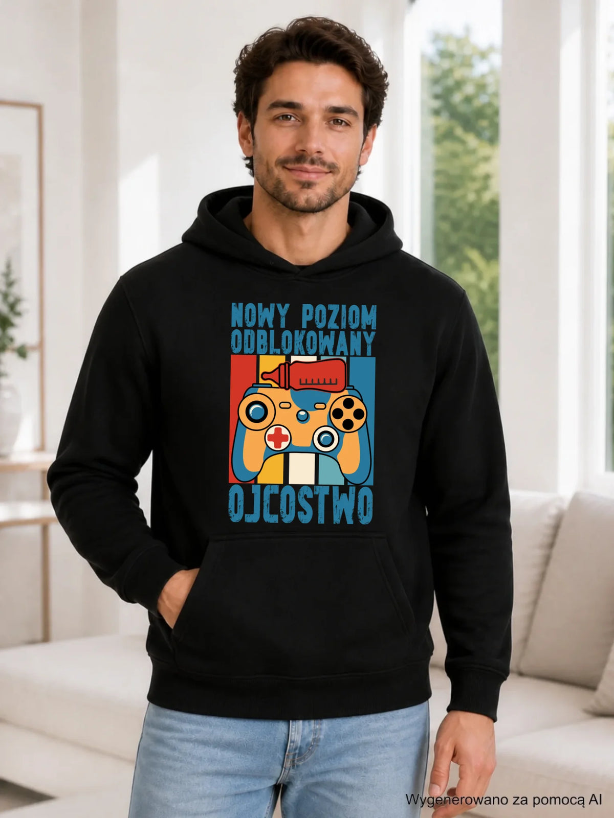 Bluza z kapturem dla młodego taty gamera - Nowy poziom odblokowany DT24