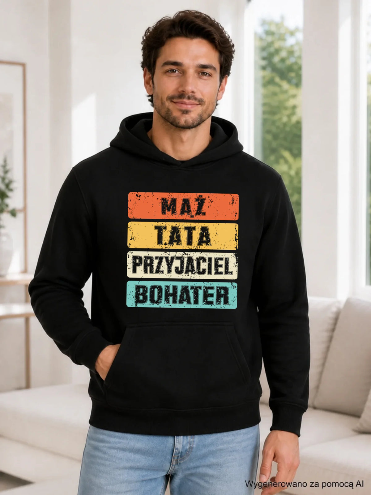 Bluza z kapturem dla taty - Mąż Tata Przyjaciel Bohater DT05
