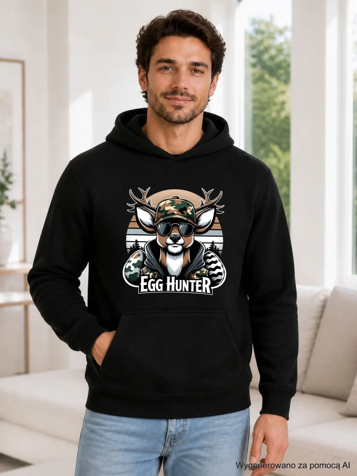Bluza męska z kapturem wielkanocna - Jeleń Survival Egg hunter WN19