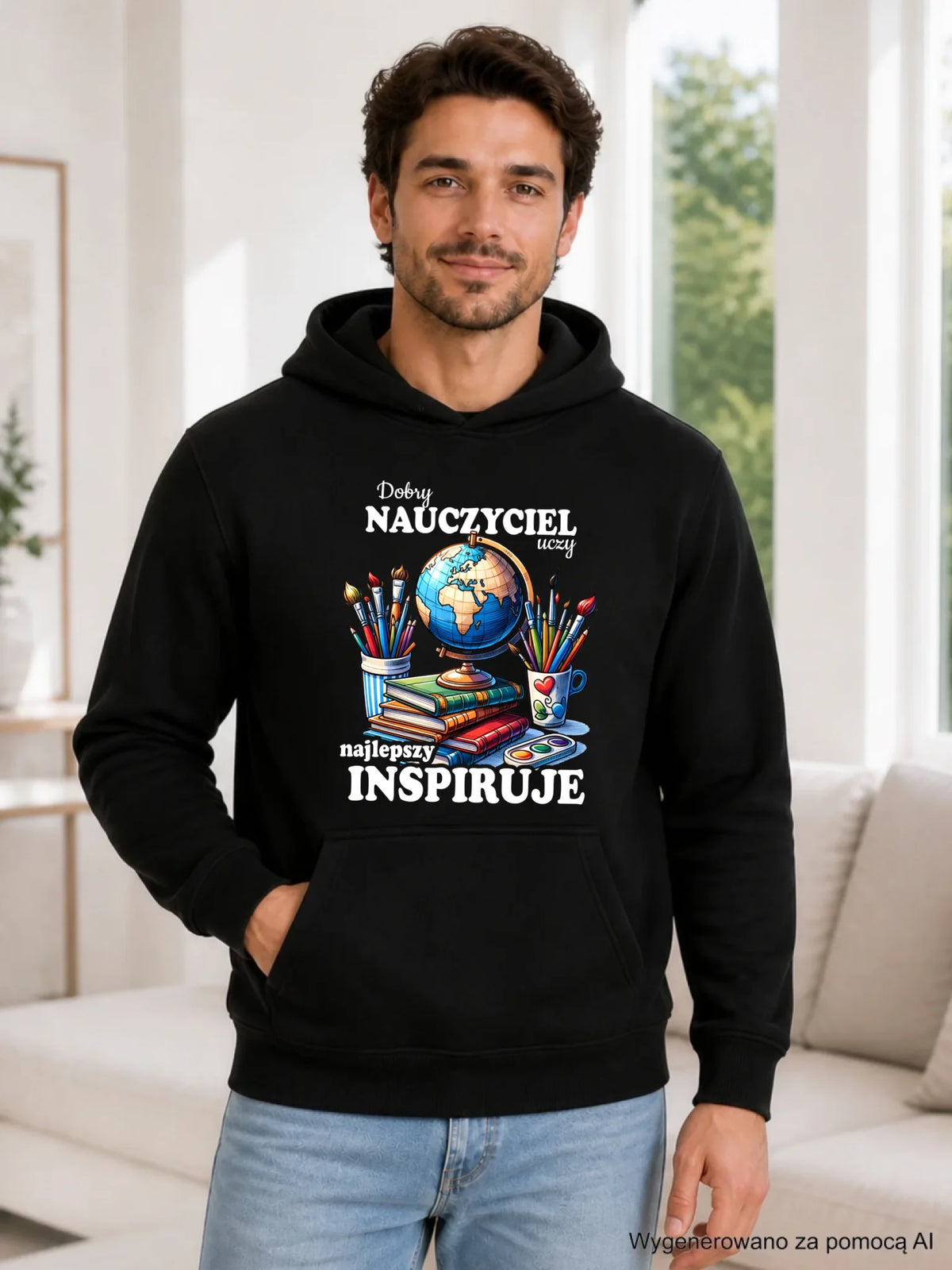 Bluza z kapturem dla nauczyciela - Dobry nauczyciel uczy najlepszy inspiruje N72