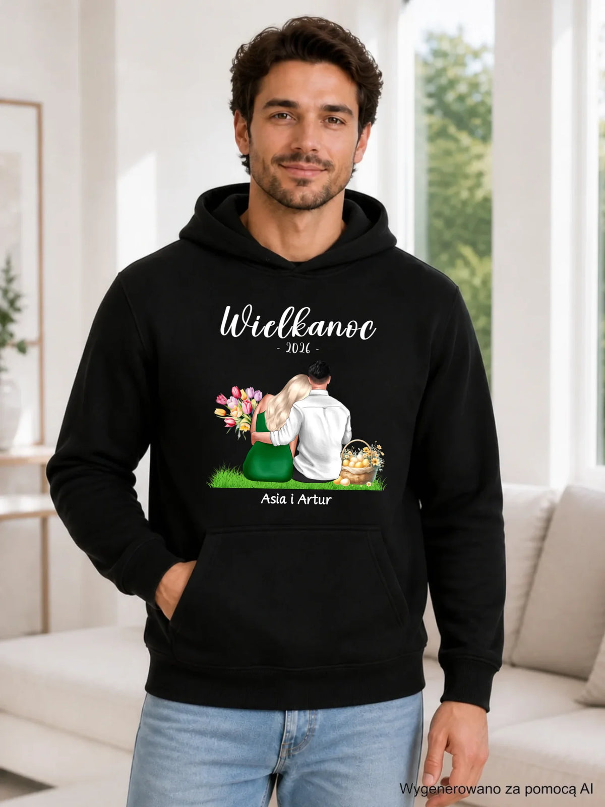 Bluza męska z kapturem na Wielkanoc dla par - personalizowana WN36