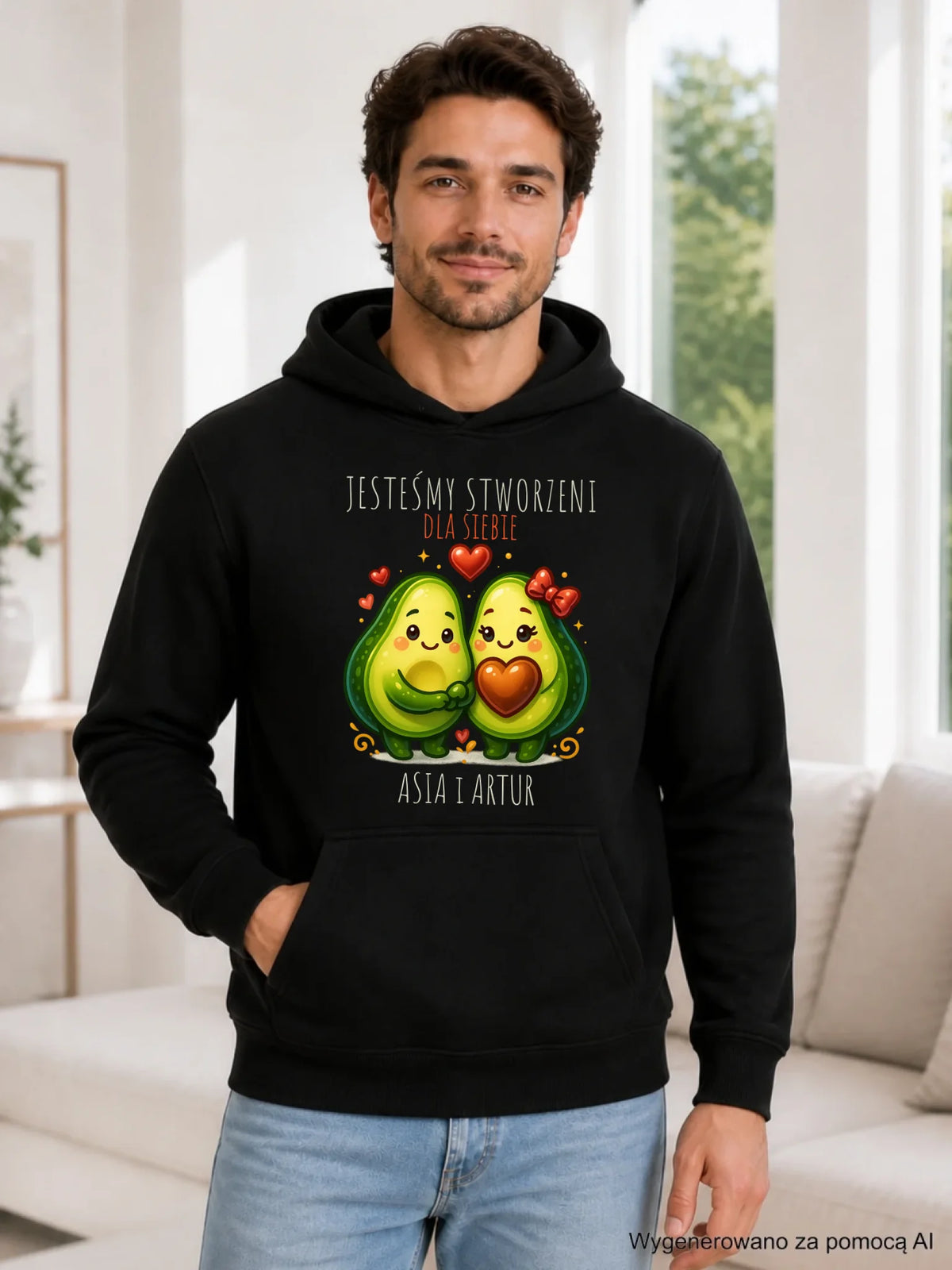Bluza męska z kapturem - Awokado Stworzeni dla siebie - personalizowana W91
