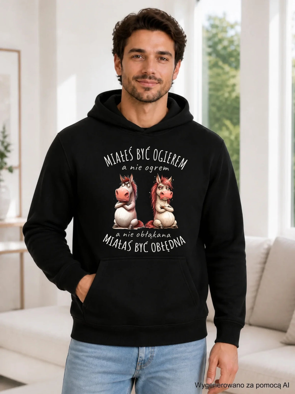 Bluza męska z kapturem - Ogier & Obłędna - śmieszna W85