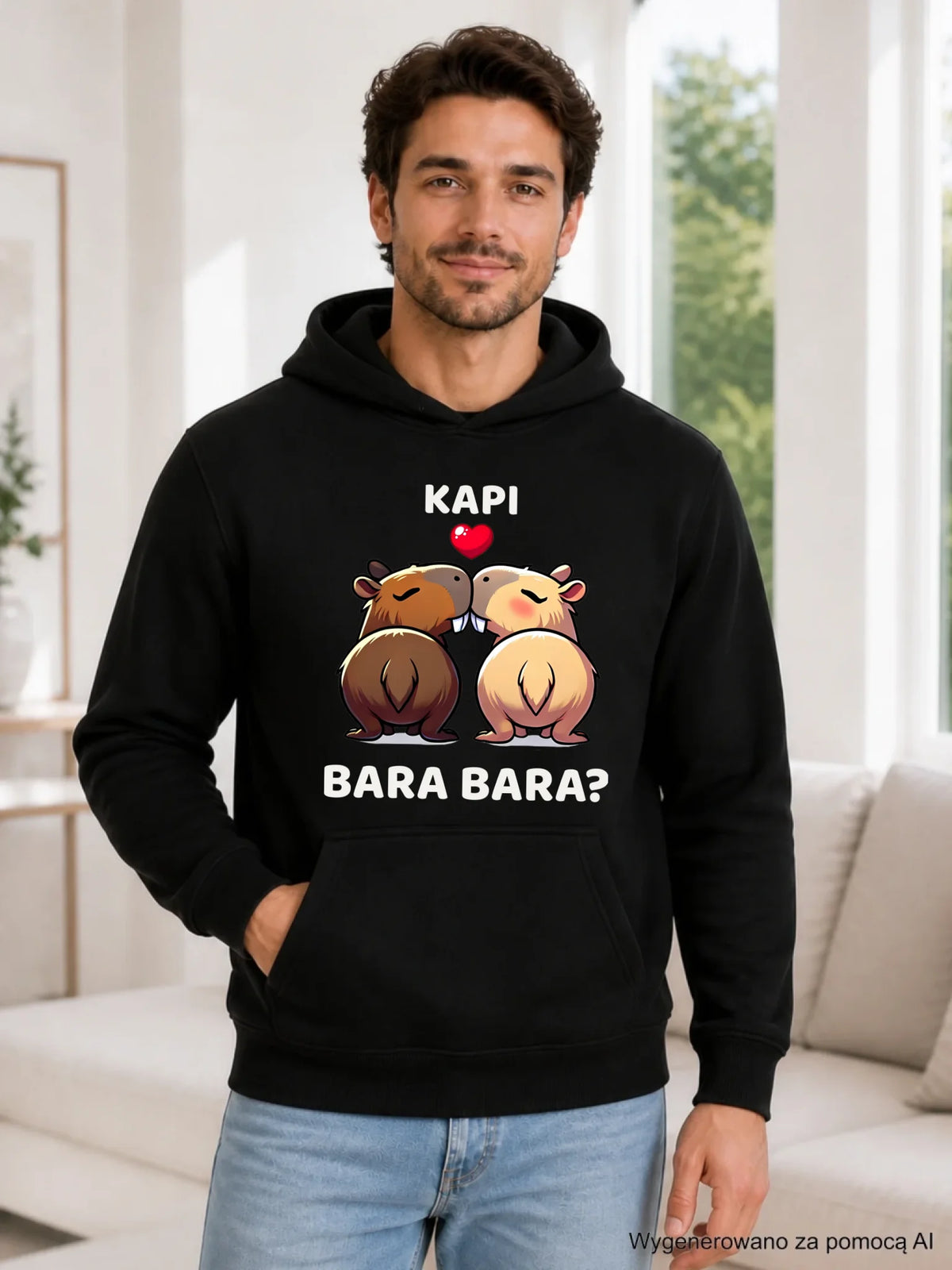 Bluza męska z kapturem - Kapibara bara bara W86