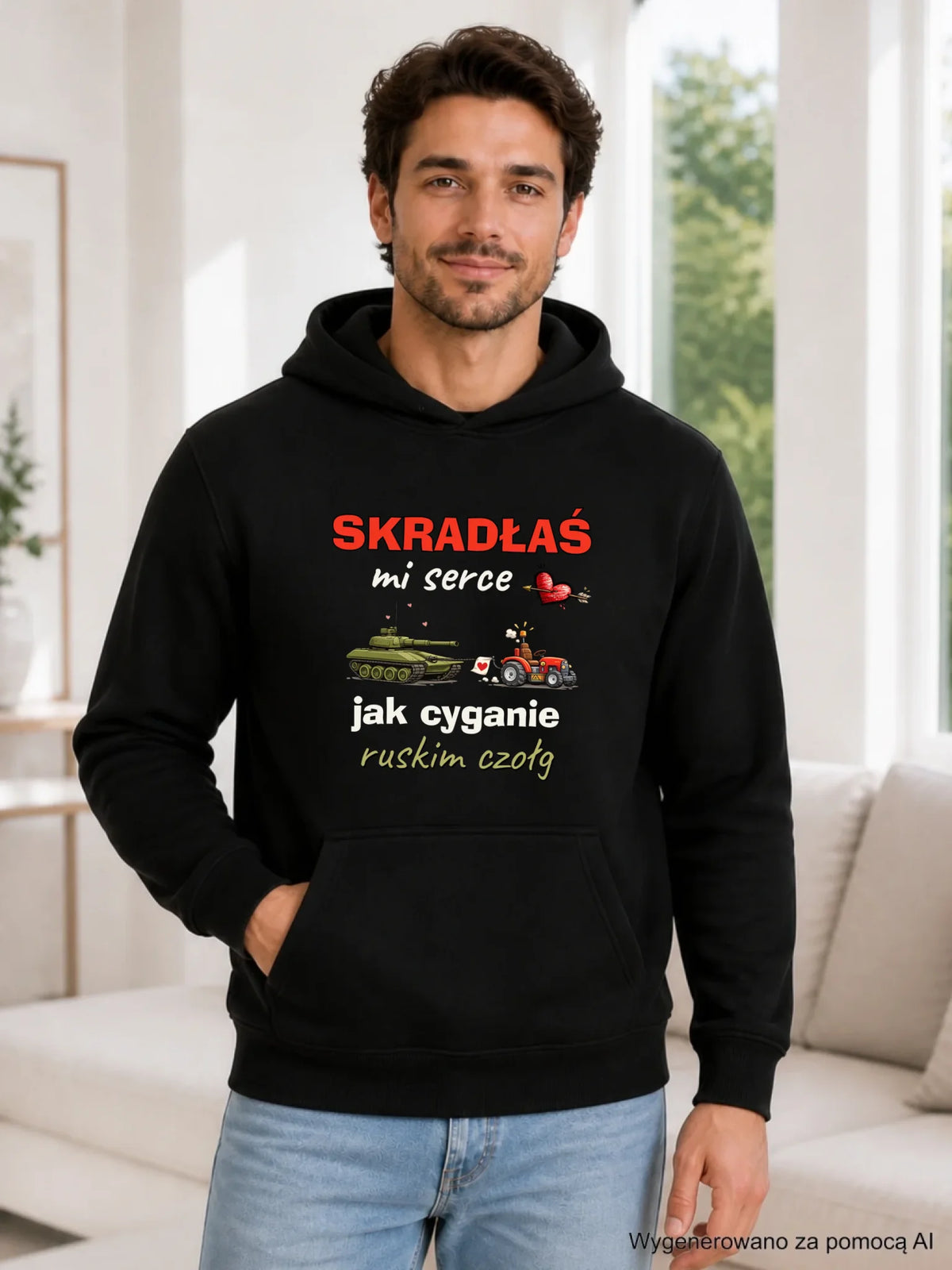Bluza męska z kapturem - Skradłaś mi serce jak cyganie ruskim czołg W76
