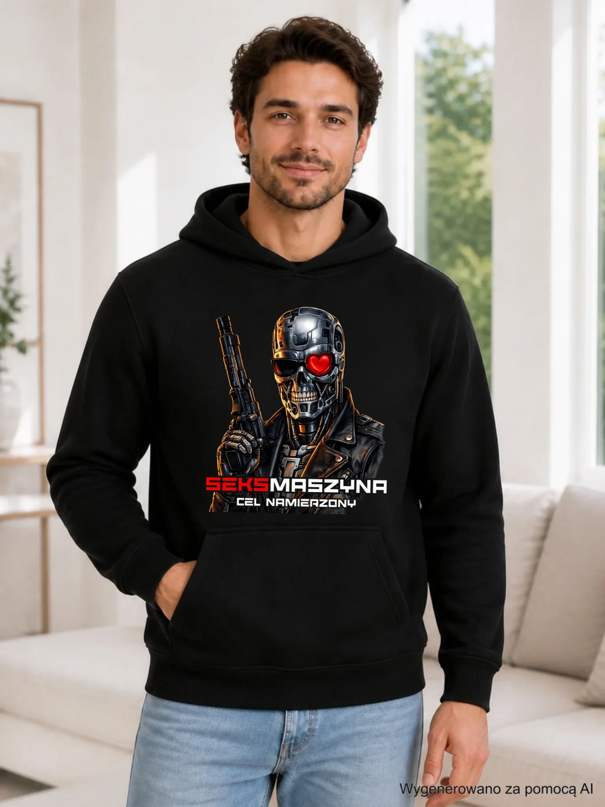 Bluza męska z kapturem dla faceta - Cyborg z sercem Seks maszyna DCH32