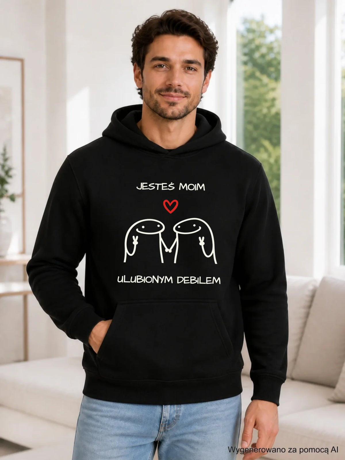 Bluza męska z kapturem - Jesteś moim ulubionym debilem W78