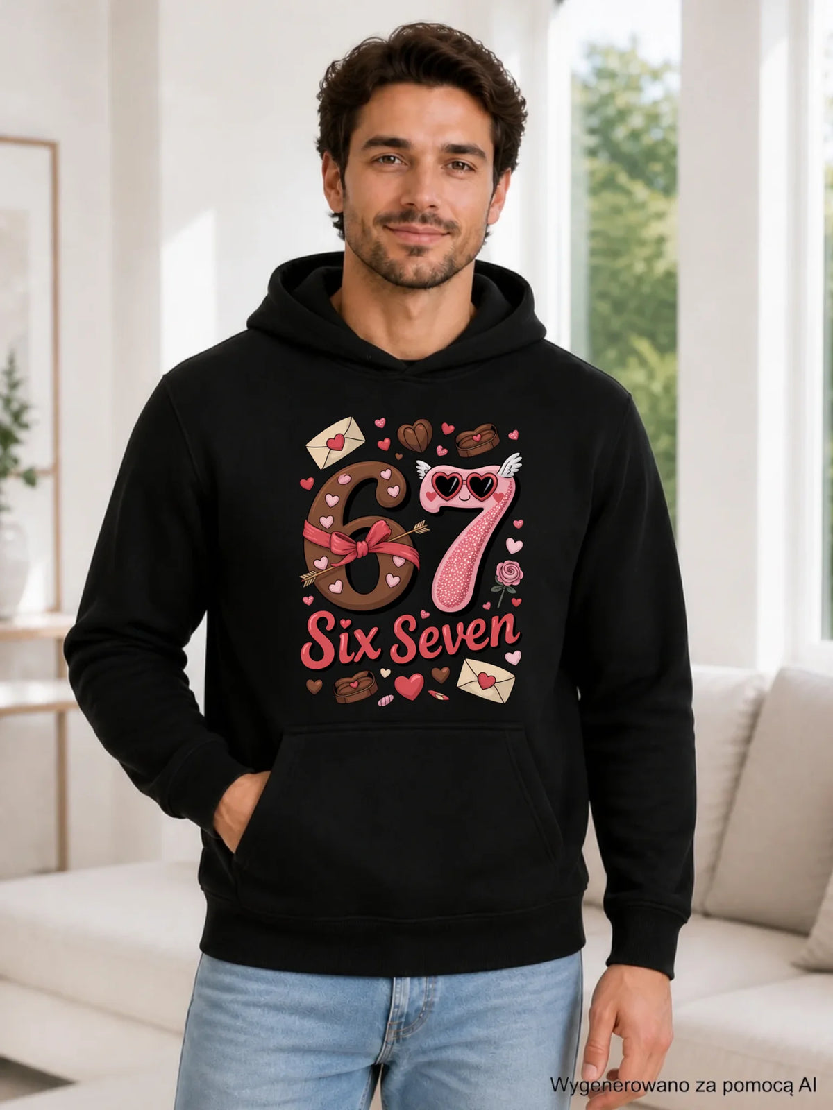Bluza męska z kapturem - Miłość Six Seven 67 W72