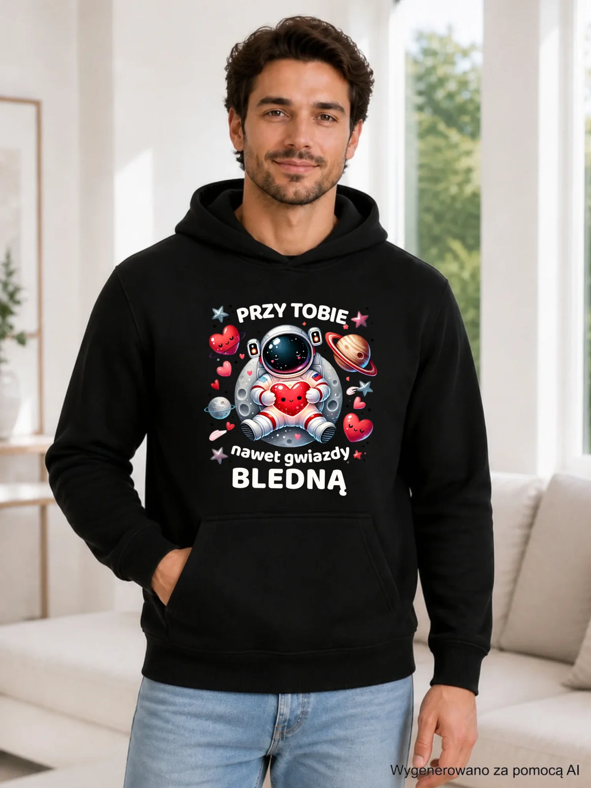 Bluza męska z kapturem - Przy Tobie nawet gwiazdy bledną W57