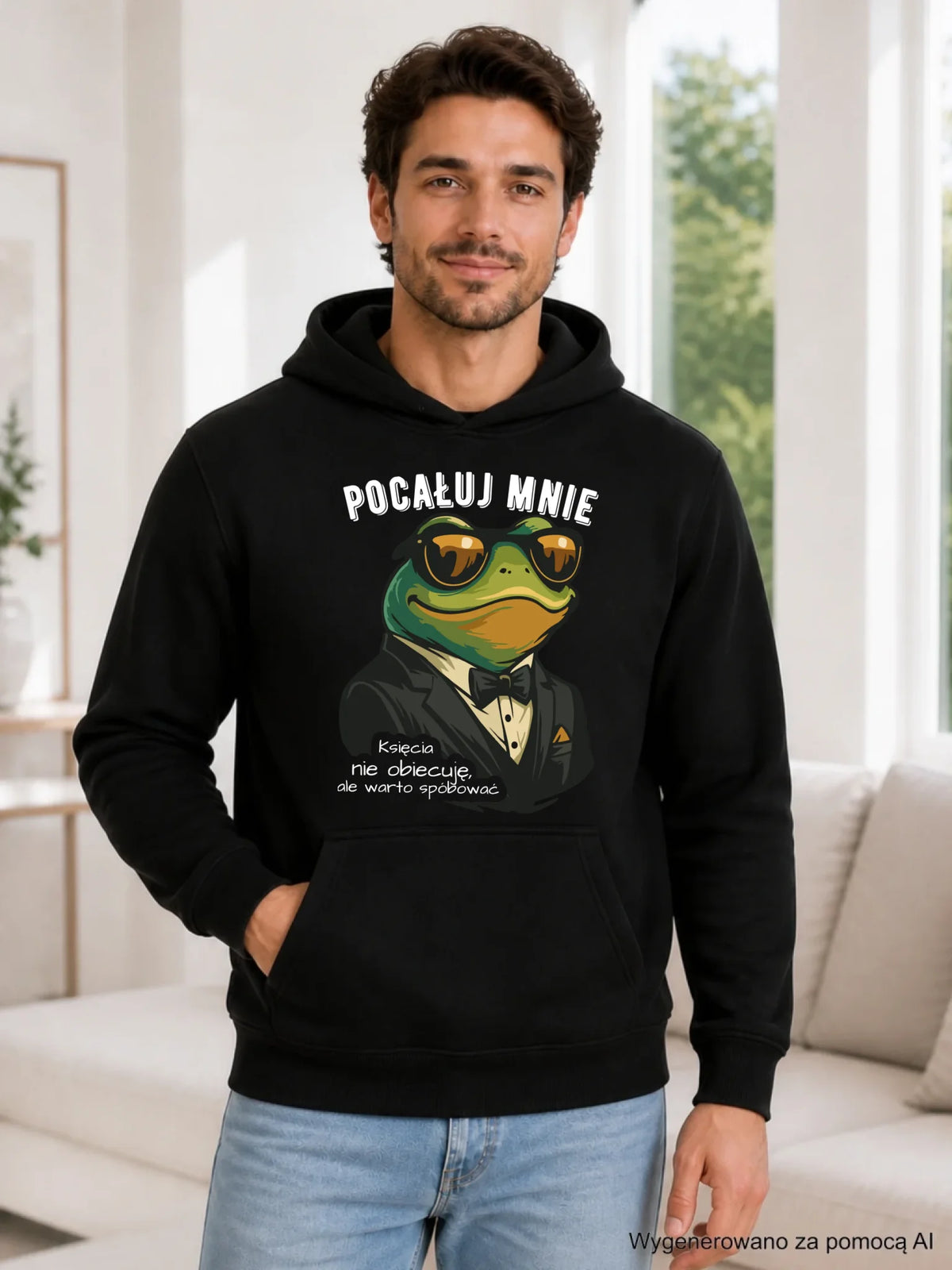 Bluza męska z kapturem - Żaba w garniturze pocałuj mnie W55