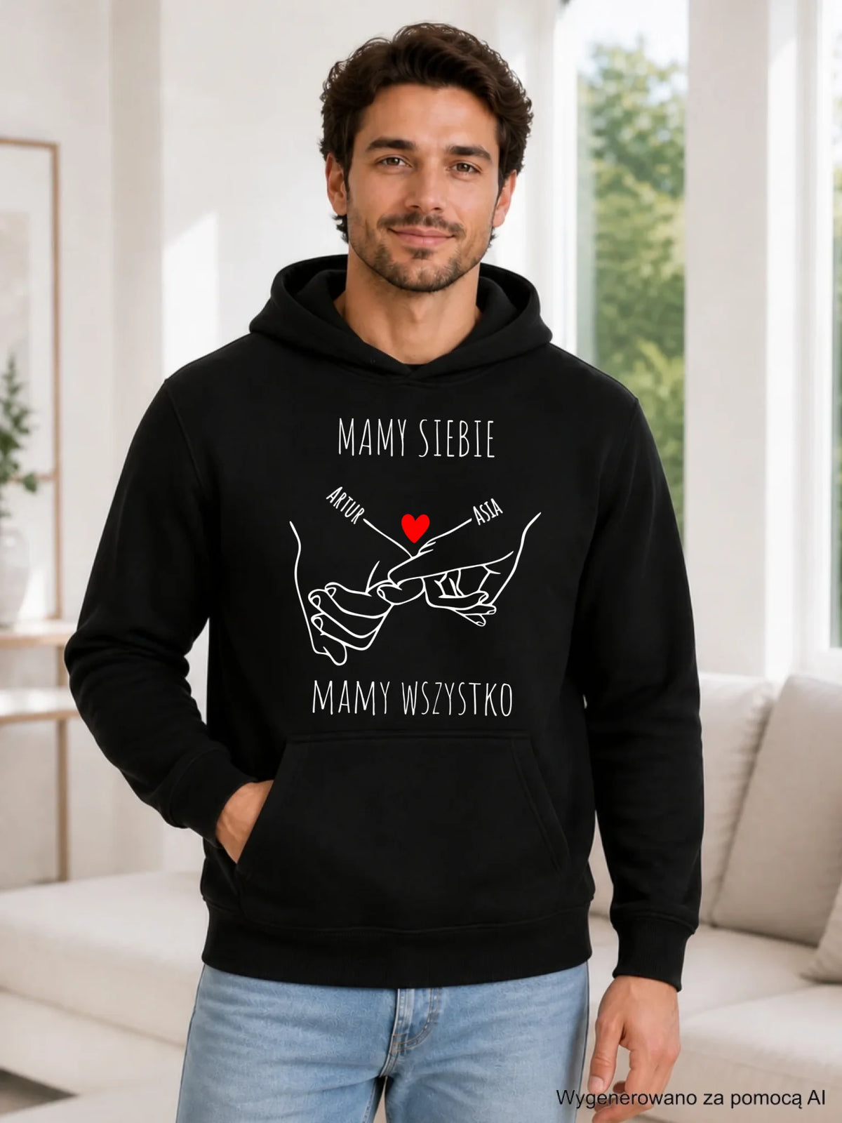 Bluza męska z kapturem - Zaplecione ręce mamy siebie mamy wszystko - personalizowana W63