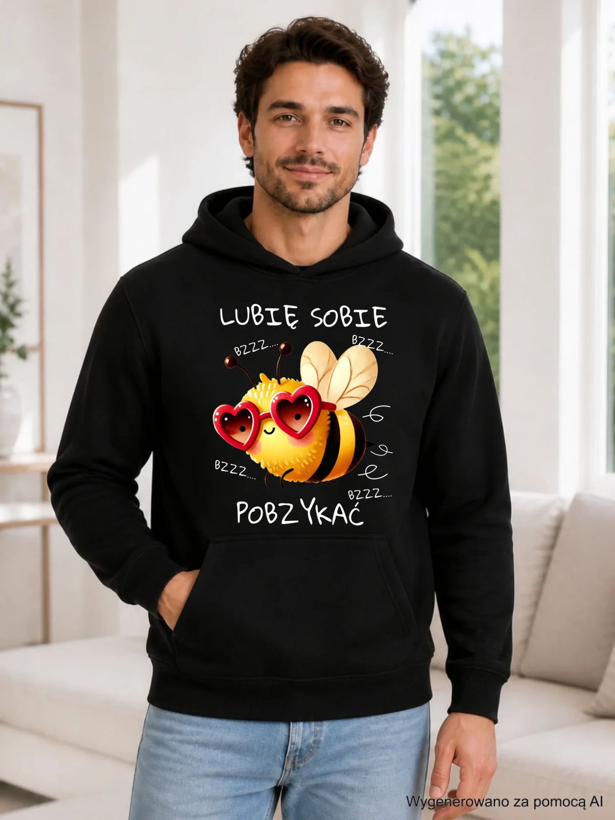 Bluza męska z kapturem - Lubię sobie pobzykać W51
